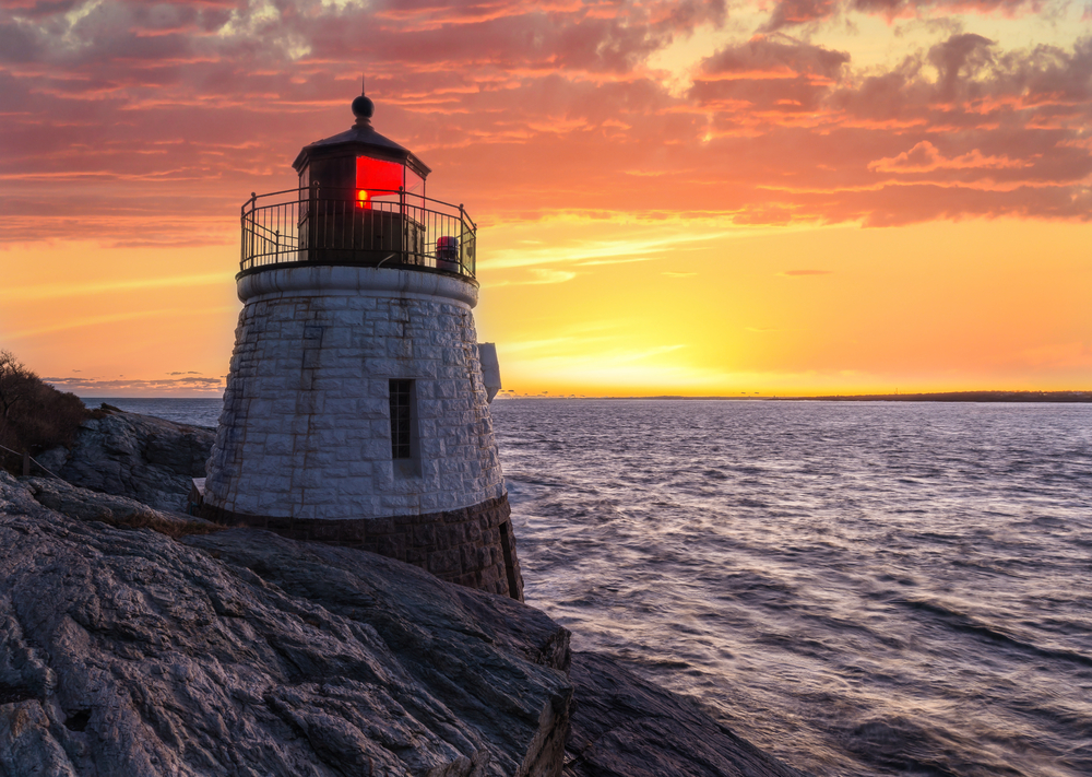 Lighthouse by the ocean in Rhode Island